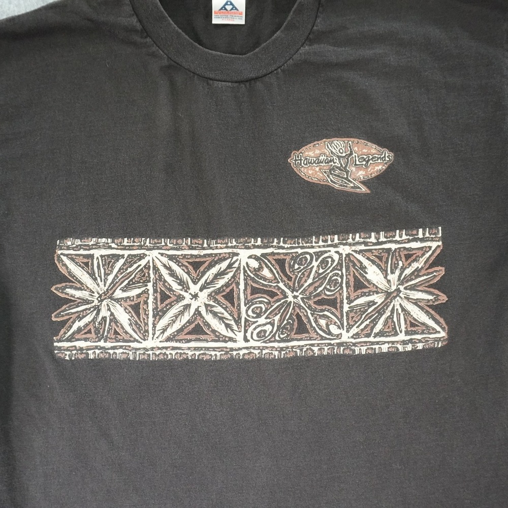 Vintage Hawaiian Legends Surfwear T-Shirt Mens XL Black Tiki Floral - Picture 2 of 11